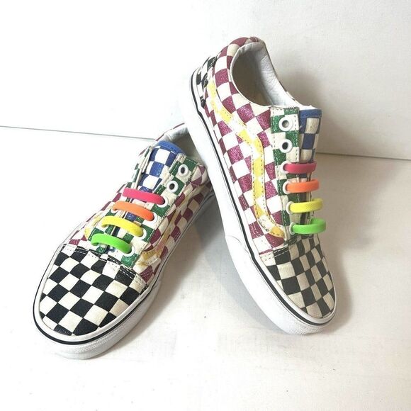 Vans Sneaker Skate Shoe Womens 6 Multicolor Glitter Plaid Canvas Men 4.5 Slip On - Picture 2 of 10